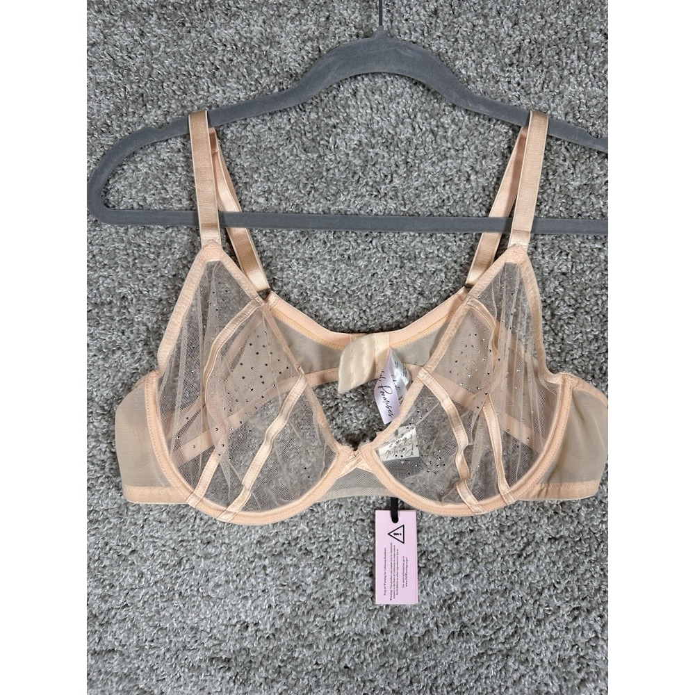 Playful Promises Nude Crystal‎ Mesh Underwire Bra US 40C EU 90C NWT